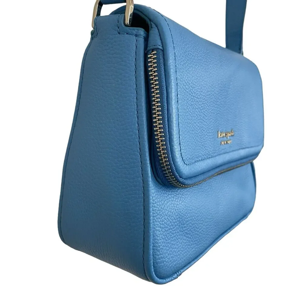 Kate Spade Run Around Large Flap Crossbody Blue Tidepool Leather PXR00404